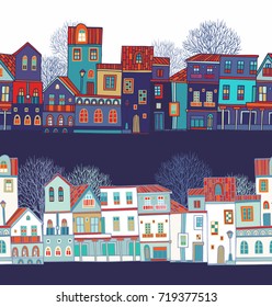 Seamless vector pattern with old houses