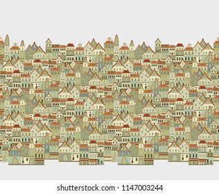 Seamless vector pattern with old stylke european houses