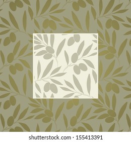 Seamless vector pattern olive branch on paper.For labels, packaging.