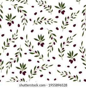 Seamless vector pattern with olive tree twigs. Olive background. Perfect for wallpaper, background, textile or wrapping paper. Free Vector