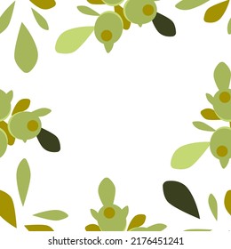 Seamless vector pattern with olives and olive leaves on a white background. Illustration for the label of olive oil, canned olives, olive product packaging. Vegetable texture