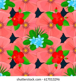Seamless vector pattern on a black background. Floral background.