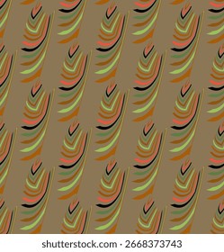 Seamless vector pattern on coffee background of colored curved elements.