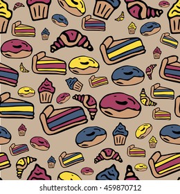 Seamless vector pattern on dessert. For lovers of sweets. It can be used for packaging, invitations, postcard holiday, fabrics and textiles, etc.
