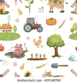 
Seamless vector pattern on the farm . Isolating cartoon drawings