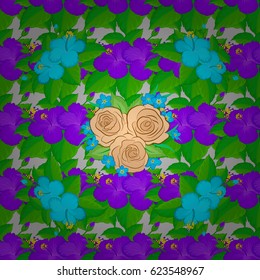 Seamless vector pattern on a gray background with cute hibiscus flowers. Floral background.