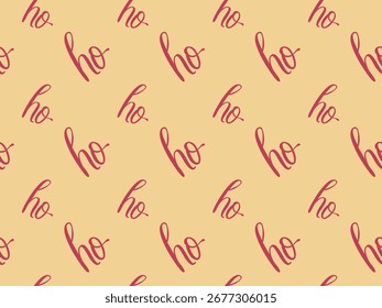Padrão de vetor sem emenda em um fundo amarelo agradável com caligrafia de Papai Noel rindo "ho-ho"