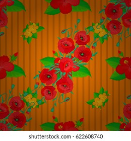 Seamless vector pattern on a orange background with cute poppy flowers. Floral background.