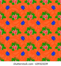 Seamless vector pattern on a orange background with cute plumeria flowers. Floral background.
