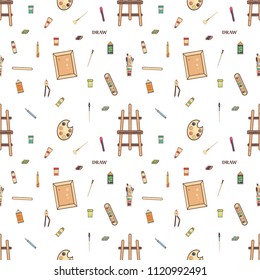 Seamless vector Pattern on a theme of drawing tools. . Can be used for packaging, invitations.