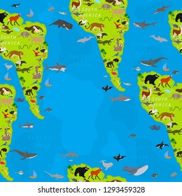 Seamless vector pattern on the theme of animals of South America with sea animals.