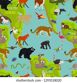 Seamless vector pattern on the theme of animals of South America