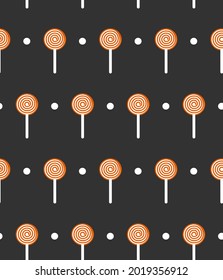 Seamless vector pattern on the theme of Halloween, lollipops. Endless texture for wallpaper, flyers, covers, banners, fill pattern, web page, background, surface.
