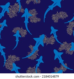 Seamless vector pattern on the theme of sharks.