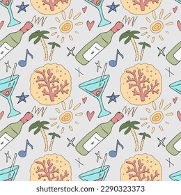 Seamless vector pattern on the theme party in Ibiza, vacation, summer