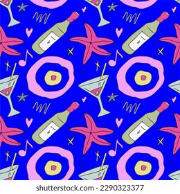 Seamless vector pattern on the theme party in Ibiza, vacation, summer
