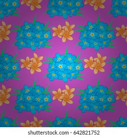 Seamless vector pattern on a violet background with cute forget-me-not flowers. Floral background.