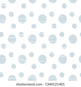 Seamless vector pattern on white background pastel blue polka dots, textured, for wrap, surface, wrapping, cards, wallpaper. Abstract illustration, artistic.
