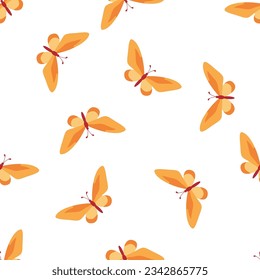Seamless vector pattern on white background. Cute delicate orange butterflies