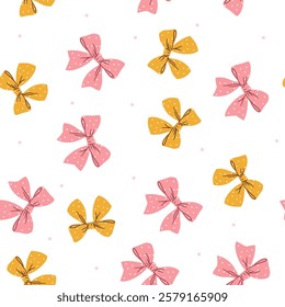 Seamless vector pattern on a white background. Cute polka dot bows