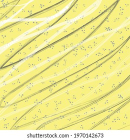 Seamless vector pattern on a yellow background. Bright texture for printing on clothing, printing and interior design. Delicate pattern with blue blots and white and gray lines. 