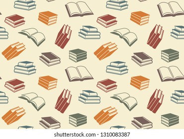 Seamless vector pattern with open and closed books, notebooks