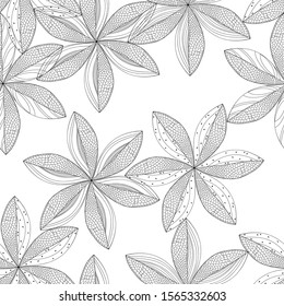 Seamless vector pattern with openwork flowers on white  background. Abstract floral background. Black and white.