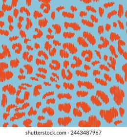 Seamless vector pattern with orange abstract ornament on blue background.