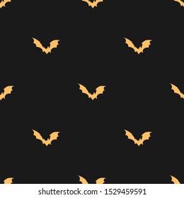 Seamless vector pattern with orange bats on black background. Helloween pattern for fall decoration, autumn fest invitations, fabric, textile, print, web page background, gift wrapping paper