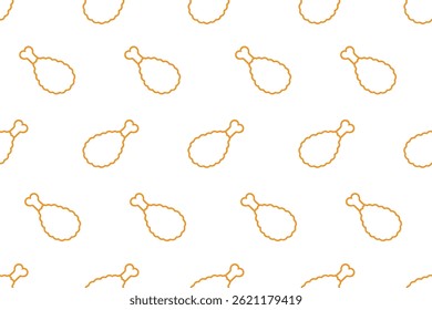 Seamless vector pattern with orange fried chicken outline on white background. Great for food-related graphics, packaging, and branding.