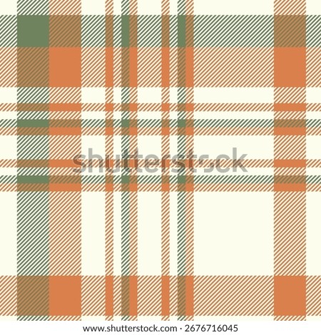 Seamless vector pattern orange green tartan plaid textile background fabric texture design decorative geometric check autumn retro style fashion vintage wrapping harvest holiday Thanksgiving Christmas
