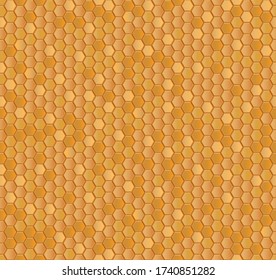 Seamless vector pattern of orange honeycomb mosaic. Orange hexagon tiles background. Print for wrapping, backgrounds, fabric, packaging, scrapbooking. Other mosaic patterns in mosaic collections. 