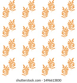 Seamless vector pattern with orange leaves textured on a white background, for a hoop, surface, packaging, greeting card. Abstract autumn illustration.
