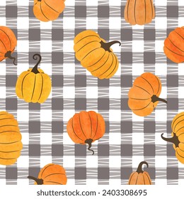 Seamless vector pattern with orange pumpkins. Perfect for Thanksgiving, Halloween print, wrapping paper