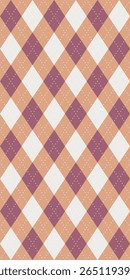 Seamless vector pattern with orange purple and white argyle diamonds and dotted diagonal lines, traditional retro textile design for autumn Thanksgiving crafts fashion decoration wrapping paper