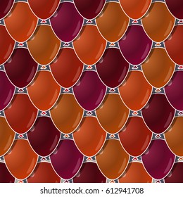 Seamless vector pattern with orange and red balloons. Paper art cartoon  style. Retro colors.