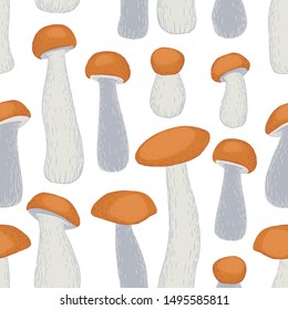 Seamless vector pattern of orange-cap boletus mushrooms
