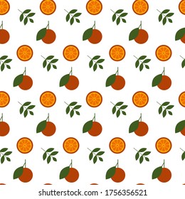 Seamless vector pattern with  oranges and leaf motif on white background. Repeat pattern with citrus fruit perfect for wrapping paper, fabric, textile, packaging design and much more