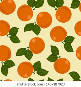 Seamless vector pattern with oranges on a yellow background