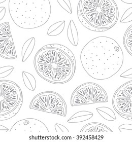 Seamless vector pattern of oranges on a white background. Juicy summer fruit.