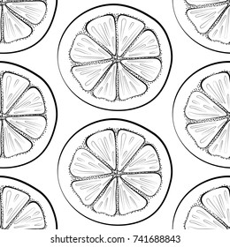 Seamless vector pattern of oranges on a white background.Healthy Eating
