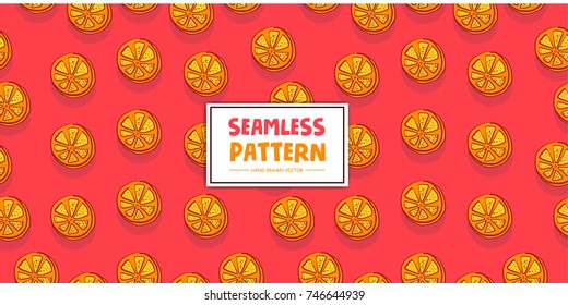 Seamless vector pattern of Oranges on a Red background. Hand drawn Vector eps.10