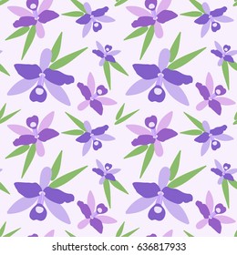 Seamless vector pattern with orchid - national flower of Costa Rica, swatch inside