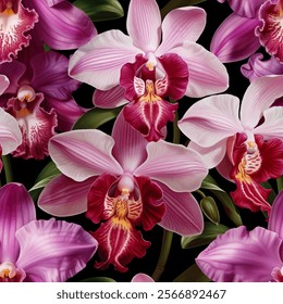 Seamless vector pattern with orchids isolated on a changeable background.