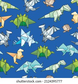 Seamless vector pattern with origami dinosaurs.