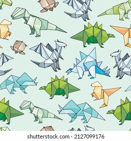 Seamless vector pattern with origami dinosaurs.