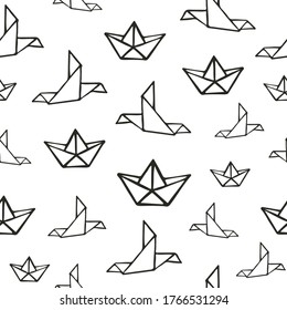 Seamless vector pattern with origami figures.