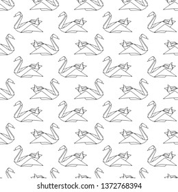 Seamless vector pattern with origami swan birds.
