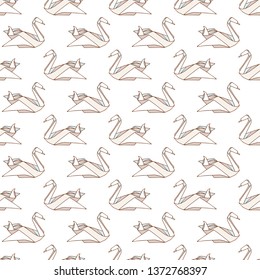 Seamless vector pattern with origami swan birds.