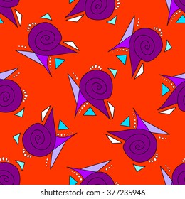 Seamless vector pattern with original spiral and geometric symbols, colorful wallpaper, wrapping paper